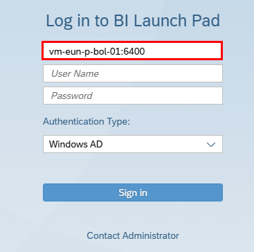 Business Objects Login Page