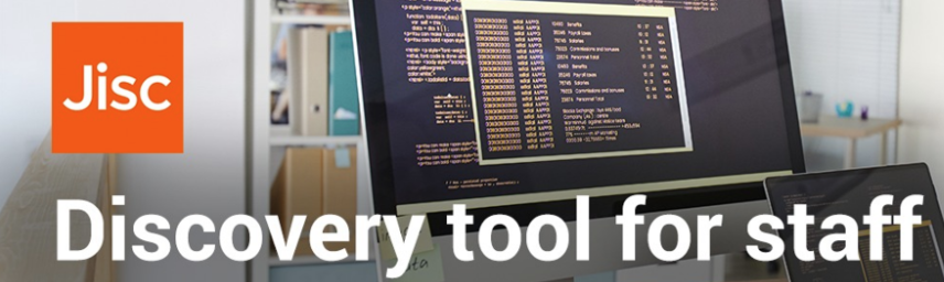 JISC Discovery tool for staff page banner showing an image of a computer