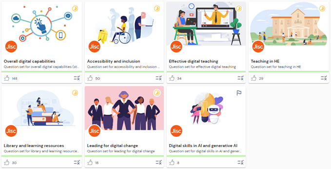 A screenshot of the JISC question sets available to staff