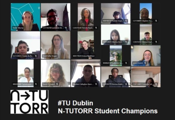 Screen shot of TU Dublin N-TUTORR Student-Champions attending first online meeting