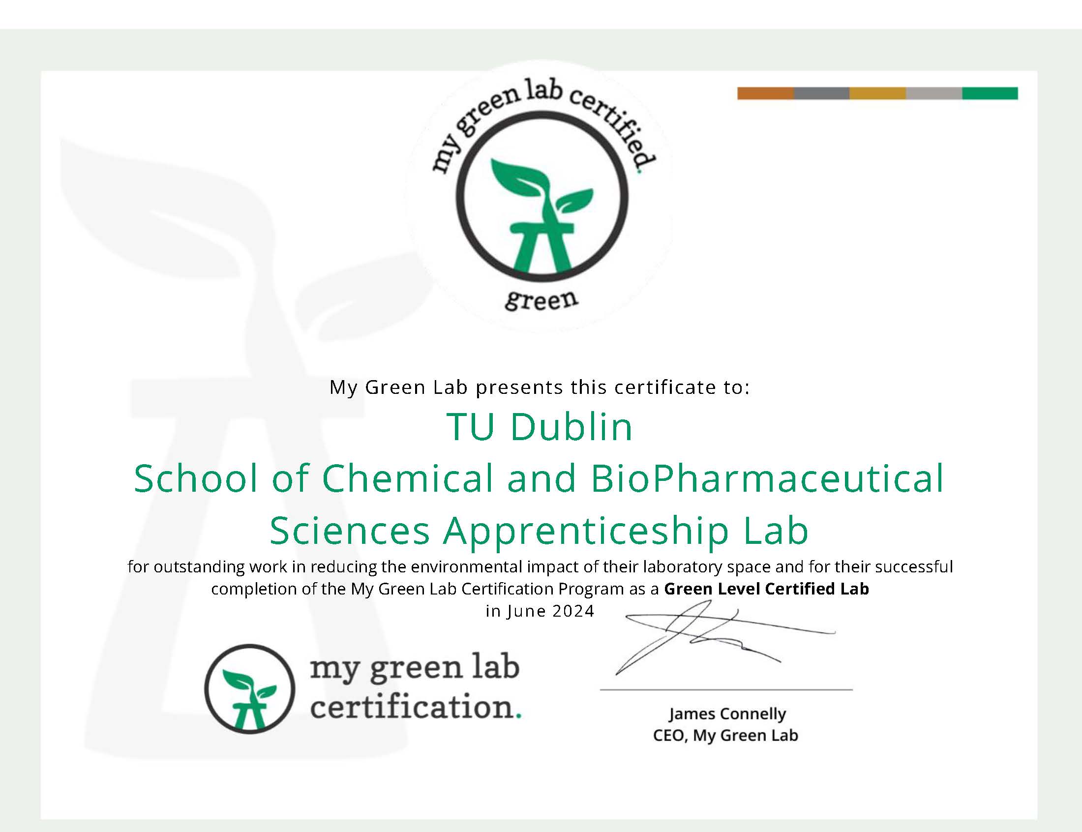 Certificate saying Green lab wins Apprenticeship my Green Lab