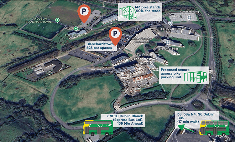 Map showing travel to TU Dublin Blanchardstown