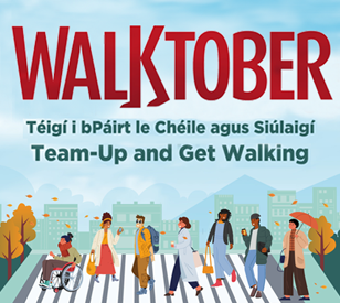 Walktober 2024 graphic of people walking across a road crossing