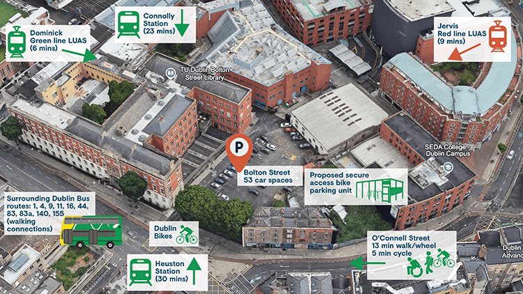 Map showing travel to Bolton Street