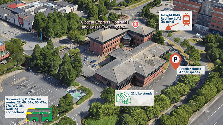 Map showing Travel to TU Dublin Premier House Tallaght