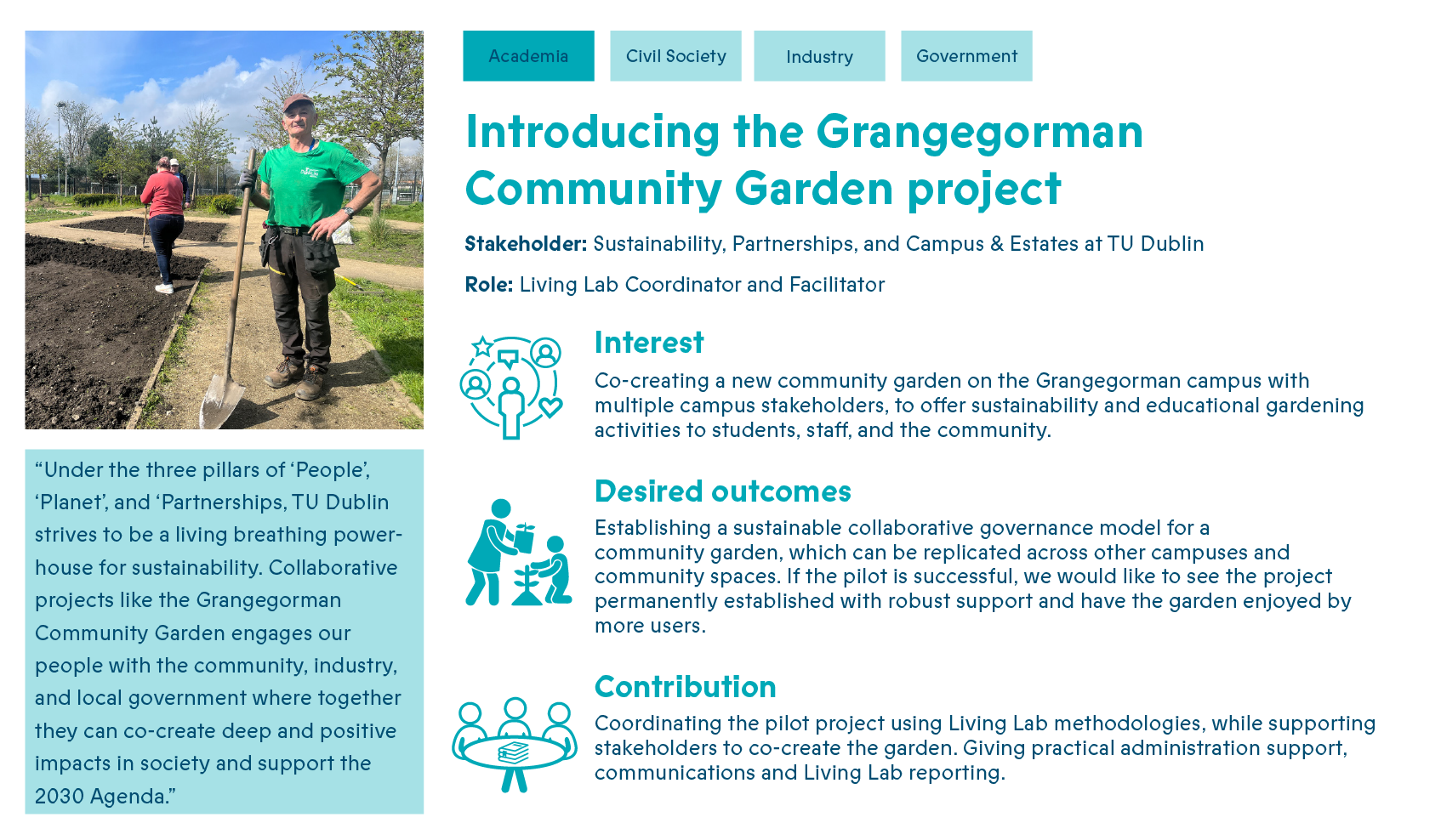 Volunteering Grangegorman Community Garden profile card with same text in the webpage