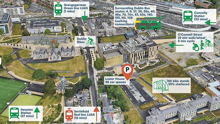 Map showing Travel to Grangegorman