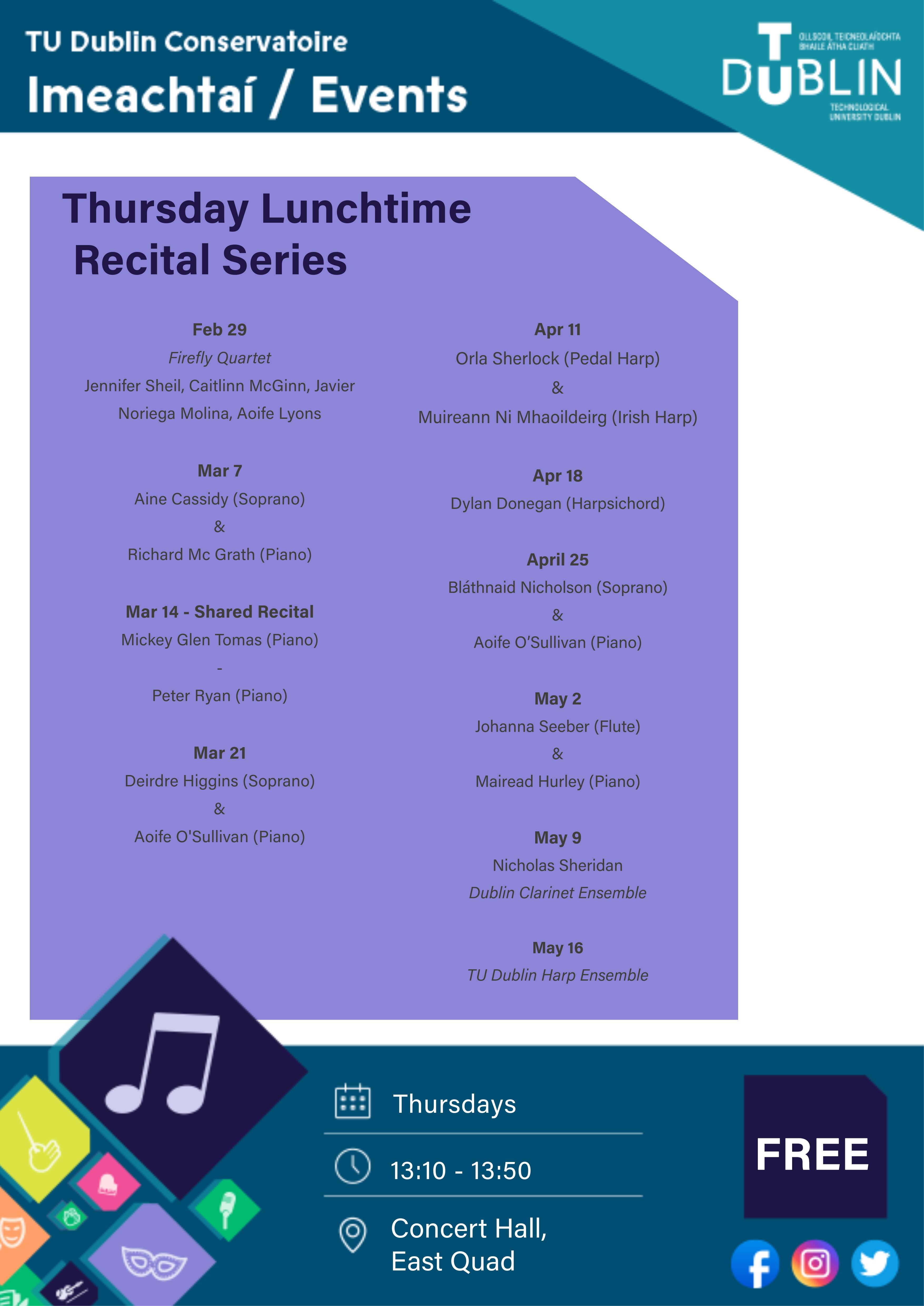 Thursday Lunchtime Recital Series - Upcoming Concerts Feb - May