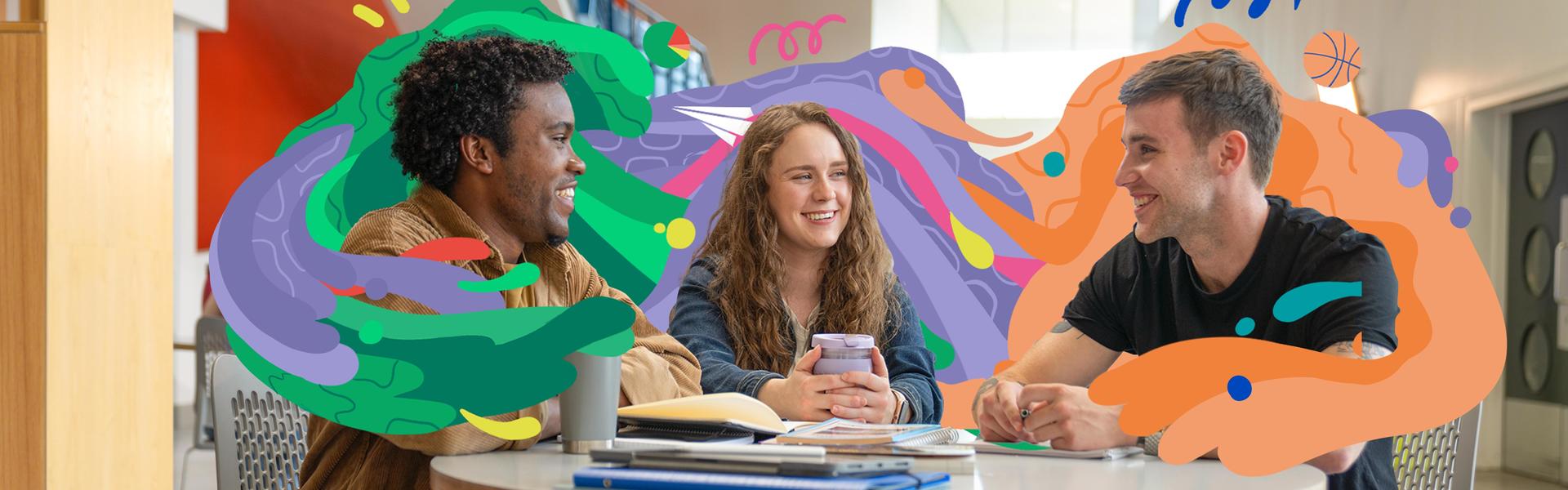 Students sitting and laughing