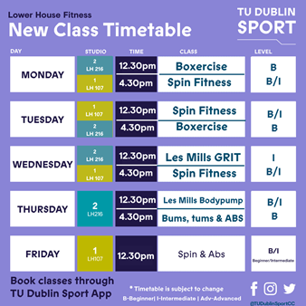 TU Fitness timetable