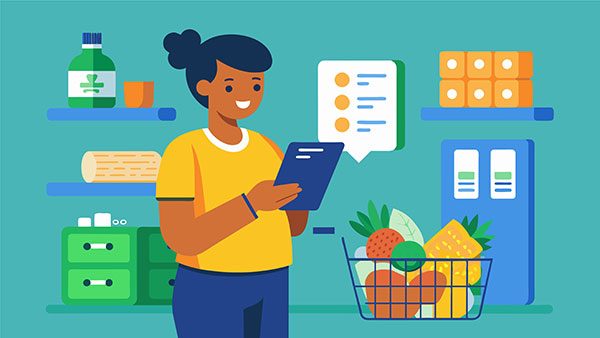 Illustration of lady shopping in a supermarket