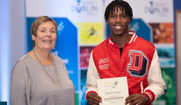 TU Dublin Sports Scholar Gbemi Arubi and Registrar Dr Mary Meaney